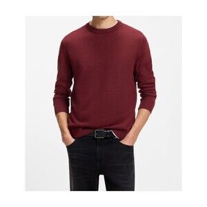 HUGO BOSS Sweater Mens Medium Maroon Pullover Crew 100% Wool LENO $178
